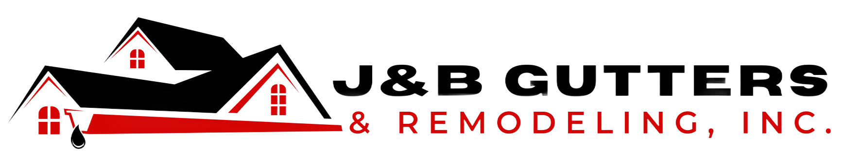 J&B Gutters & Remodeling, Inc. logo with black and red house graphic on a white background