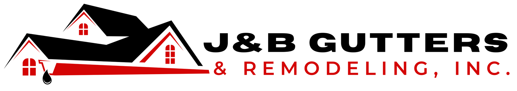 J&B Gutters & Remodeling, Inc. logo with black roof and red house icons on white background