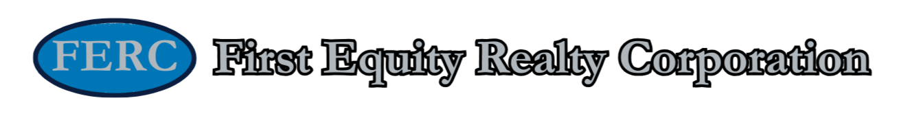 The logo for national realty centers is red , white and blue.