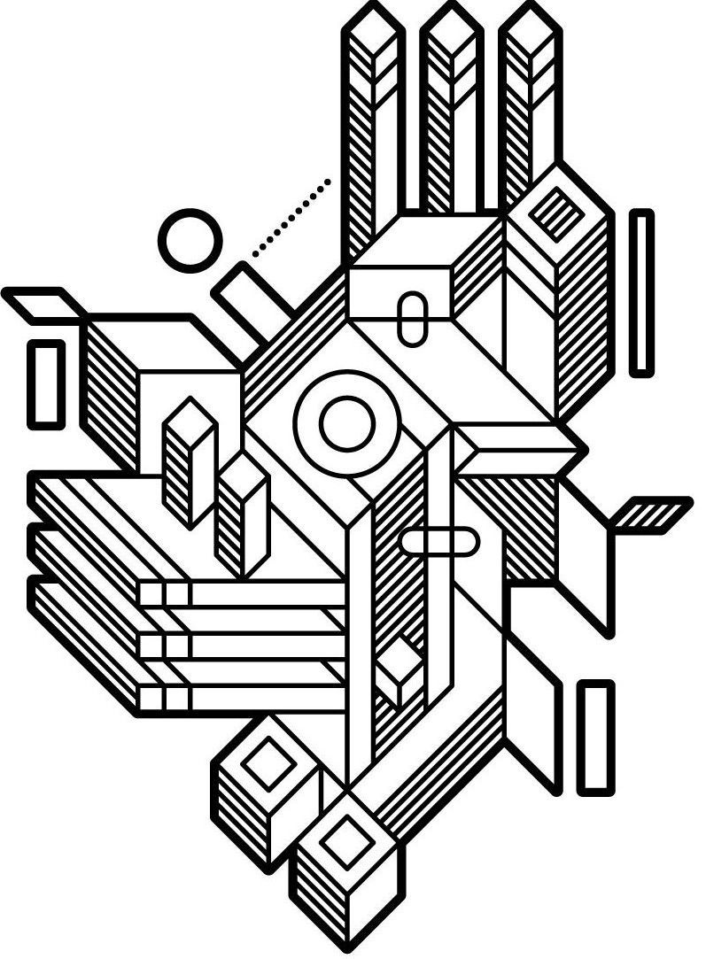 Abstract geometric shapes in black and white.