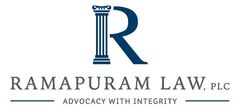 Logo for Ramapuram Law, a legal firm. Features a blue "R" with a column and text "Advocacy With Integrity."