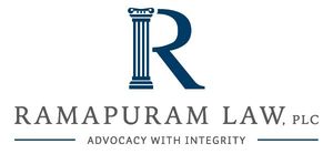 Logo for Ramapuram Law, a legal firm. Features a blue "R" with a column and text "Advocacy With Integrity."