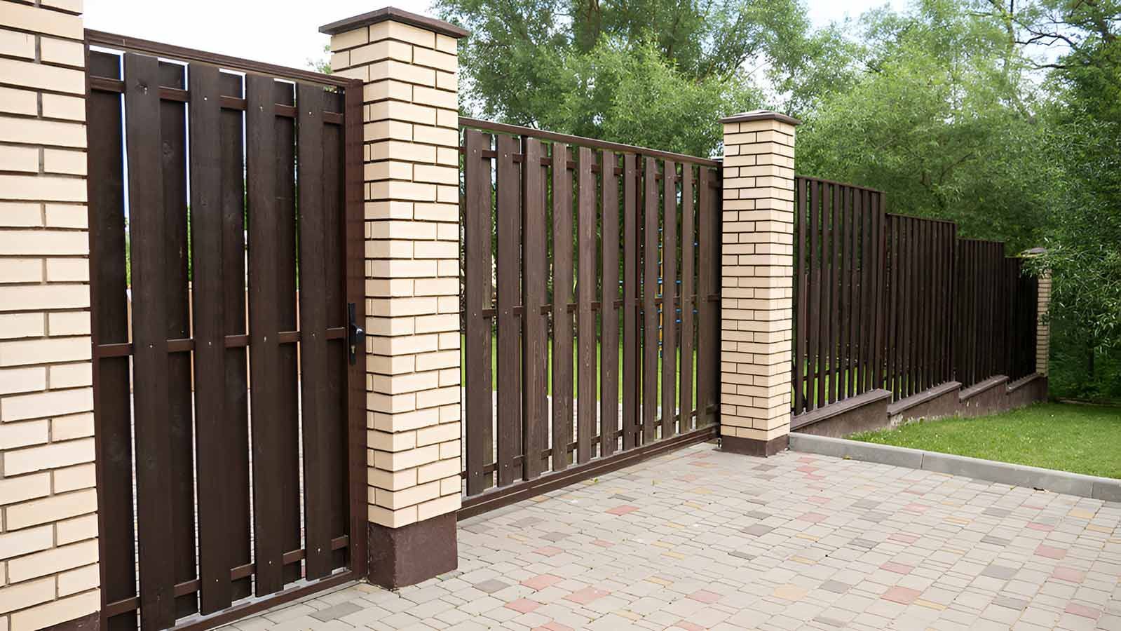 A Wooden Fence is Surrounded by Brick Pillars and a Brick Driveway — 2 Deadly Timber & Lattice in Cairns, QLD