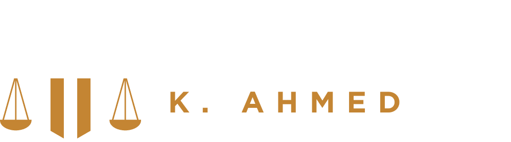 Erwin Mark Stephens Gold scales logo with the text “K. AHMED” on a white background.