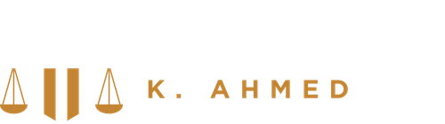 Erwin Mark Stephens Gold scales logo with the text “K. AHMED” on a white background.