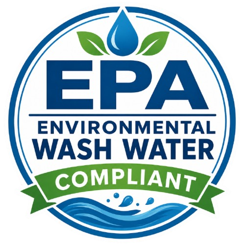 EPA Environmental Wash Water Compliant logo in blue, green, and white with water droplet and leaves