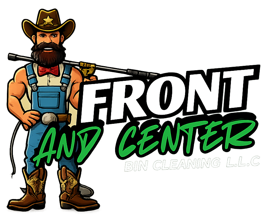 Cowboy logo with bold text “FRONT ANY CENTER” in black and green on white background