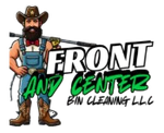 Logo for Front and Center Bin Cleaning LLC with a cowboy character holding a pressure washer hose