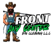 Cowboy mascot logo holding a mop and bucket for Front and Center Bin Cleaning LLC