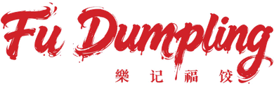 Fu Dumpling logo in red brush script with Chinese characters below on a white background