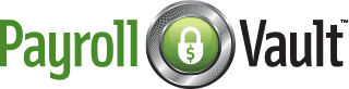 Payroll Vault logo with green text and a silver lock icon around a green dollar sign