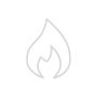 Gray outline of a flame icon on a white background
