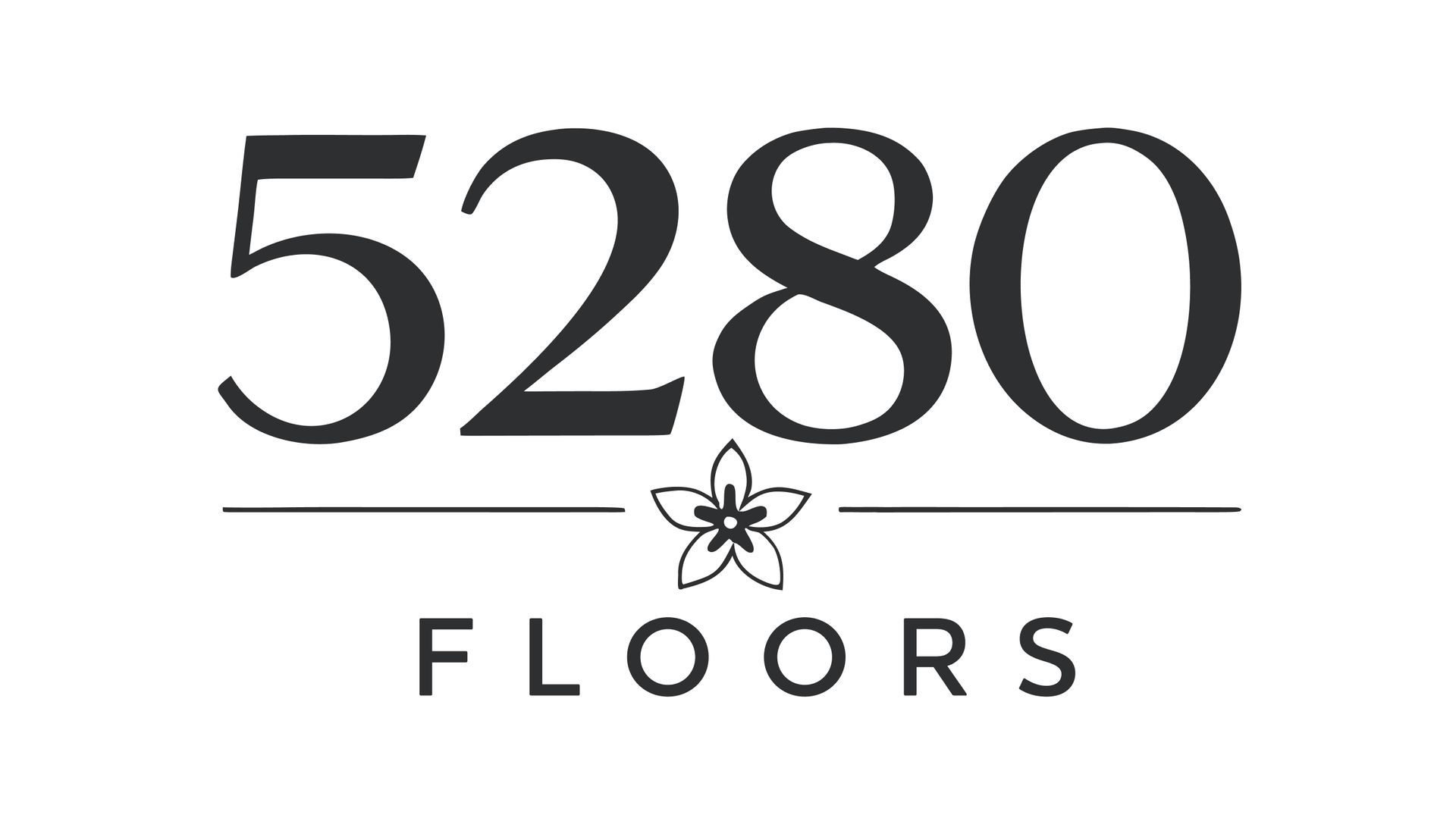 black and white logo for 5280 floors with flower in the middle