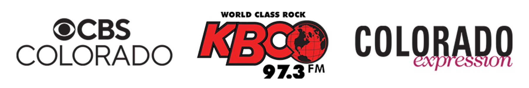 CBS Colorado, KBCO 97.3 world class rock, and Colorado Expression Magazine logo block