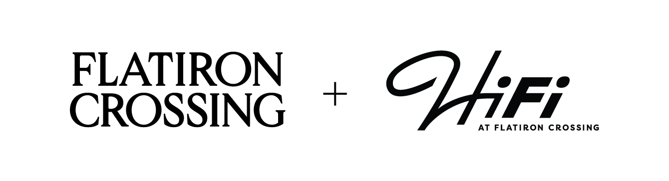 flatiron crossing + hifi at flatiron crossing black and white text logo