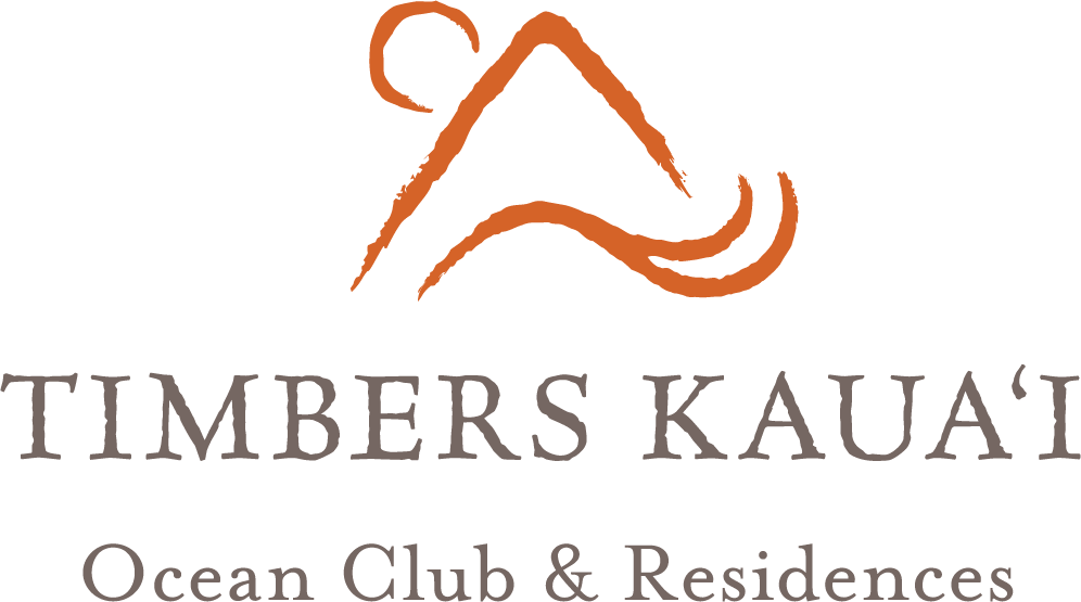 Timbers Kaua'i ocean club and residence logo with red mountain sketch