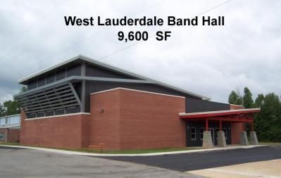 West Lauderdale Band Hall, a red brick and black building with gray metal accents, 9,600 SF.