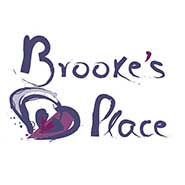 Logo for Brooke's Place with stylized text and an abstract heart-shaped graphic with figures.