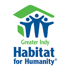 Habitat for Humanity logo: Blue figures under a green roof, with