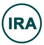 IRA letters in teal within a teal-lined white circle.