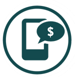 Mobile phone with speech bubble containing a dollar sign.