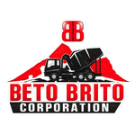 Logo for Beto Brito Corporation with red, black, and white dump truck graphic and “BB” initials