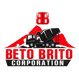 Logo for Beto Brito Corporation with red, black, and white dump truck graphic and “BB” initials