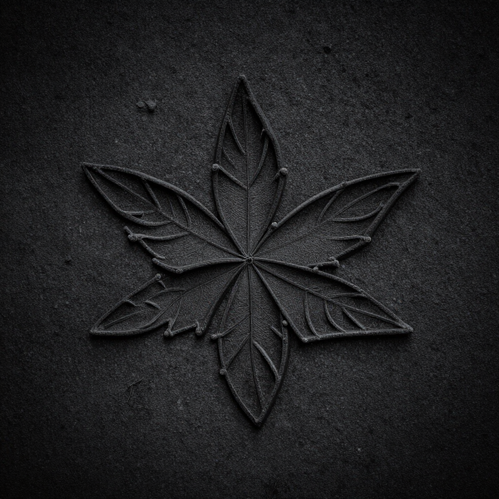 Embossed cannabis leaf design on a dark textured background