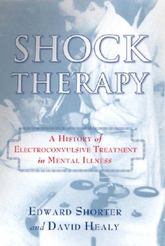 Book cover titled “Shock Therapy” with a doctor, blue background, and subtitle about electroconvulsive treatment.