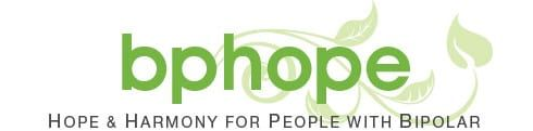 Bphope logo in green and gray with leaf accents; “HOPE & HARMONY WITH BIPOLAR” tagline below