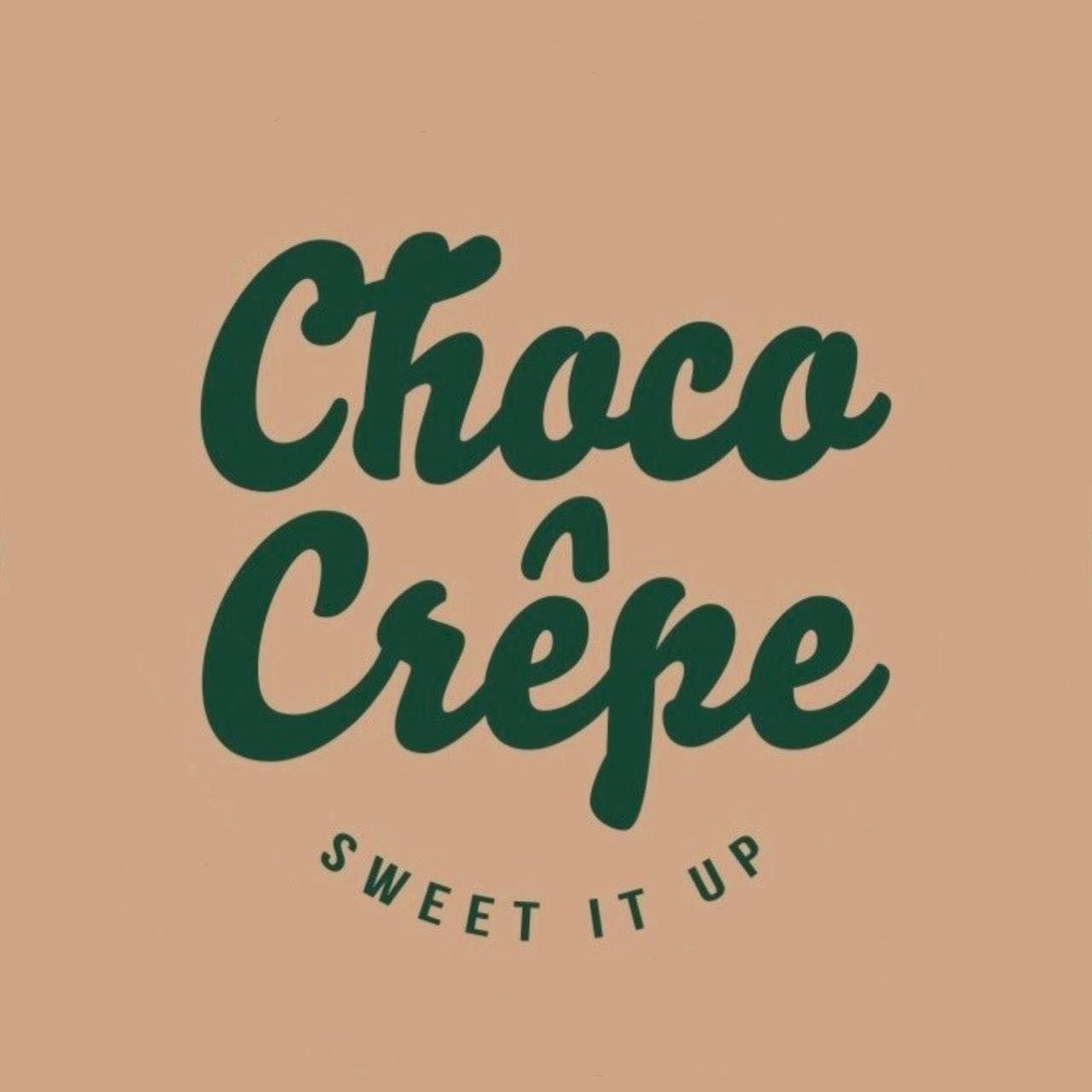 A logo for choco crepe that says sweet it up