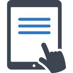 Tablet with words and a hand icon indicating scheduling services.