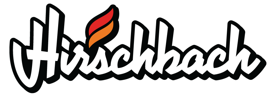 A logo for hirschback with a flame in the middle.