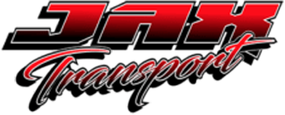 A red and black logo for jack transport