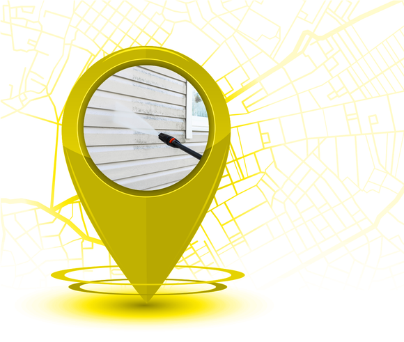A yellow pin with a clock inside of it on a map.