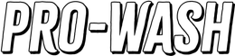 A black and white logo for pro-wash on a white background.