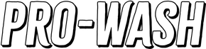 A black and white logo for pro-wash on a white background.