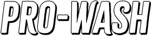 A black and white logo for pro-wash on a white background.