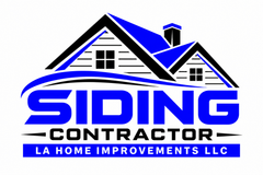 Logo for Siding Contractor: blue house roof graphic with "SIDING CONTRACTOR" and "LA HOME IMPROVEMENTS LLC" text