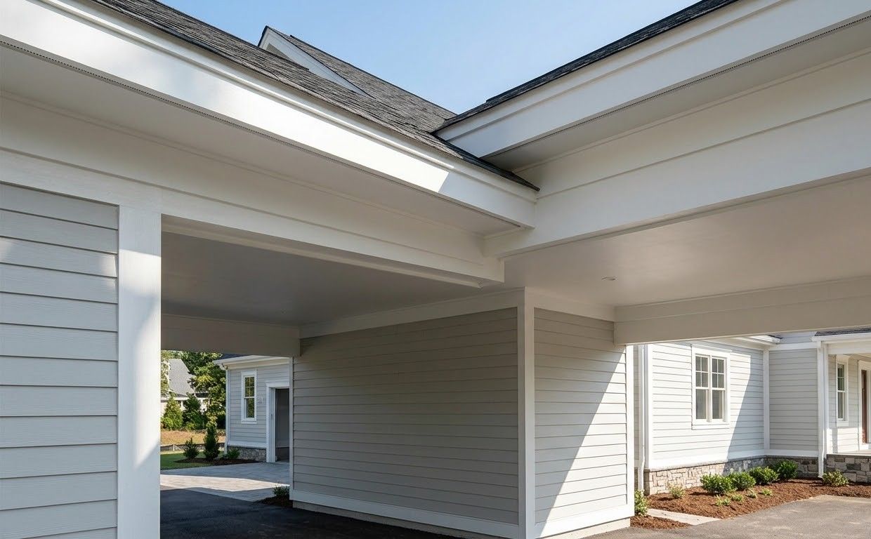 Garage interior with a black car, open ceiling panels, and a windowed wall panel