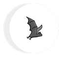 a cartoon bat is flying in a circle with a crescent moon in the background .