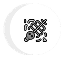 a black and white icon of a skeleton in a circle .