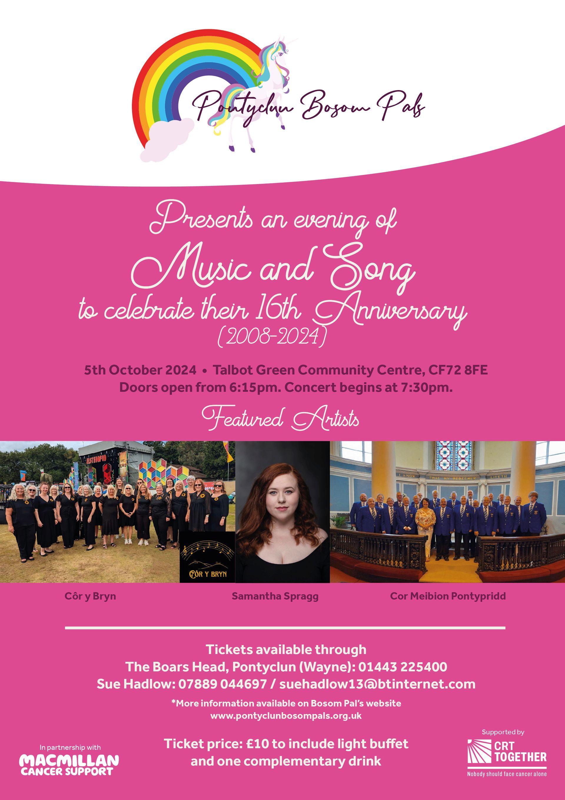 A pink poster with a rainbow and a group of people on it.