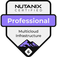 Nutanix Certified Professional badge for Multicloud Infrastructure with purple banner and mountain icon