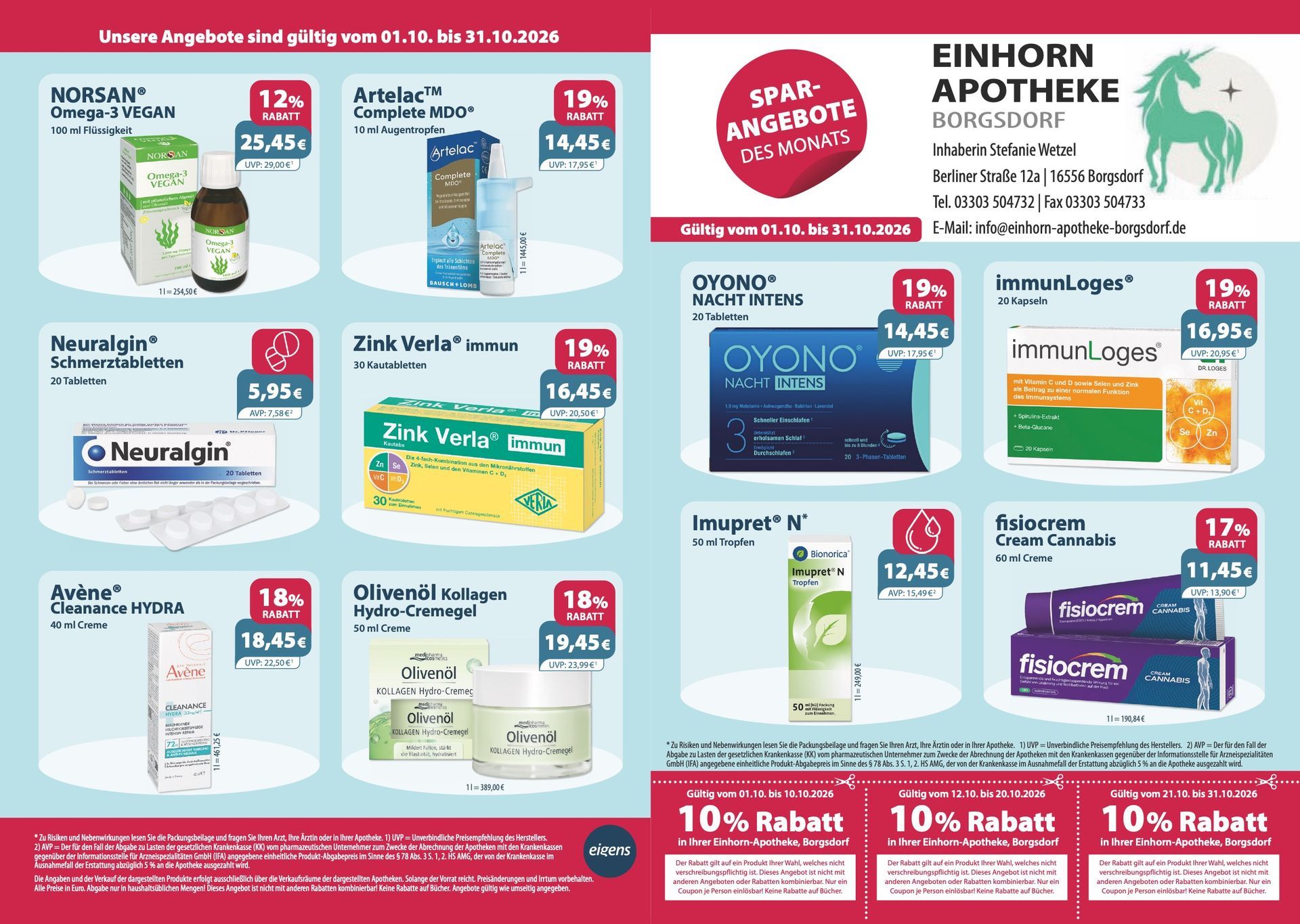Ein Flyer für die Einhorn-Apotheke mit einem Einhorn darauf