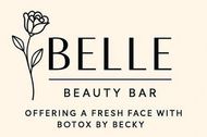 Belle Beauty Bar logo with a line-art flower and the tagline “Offering a fresh face with Botox by Becky”