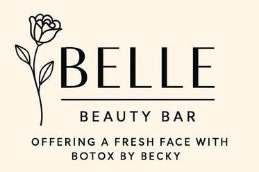 Belle Beauty Bar logo with a line-art flower and the tagline &ldquo;Offering a fresh face with Botox by Becky&rdquo;