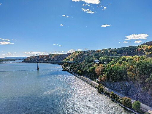 An aerial view of a bridge over the Hudson River.