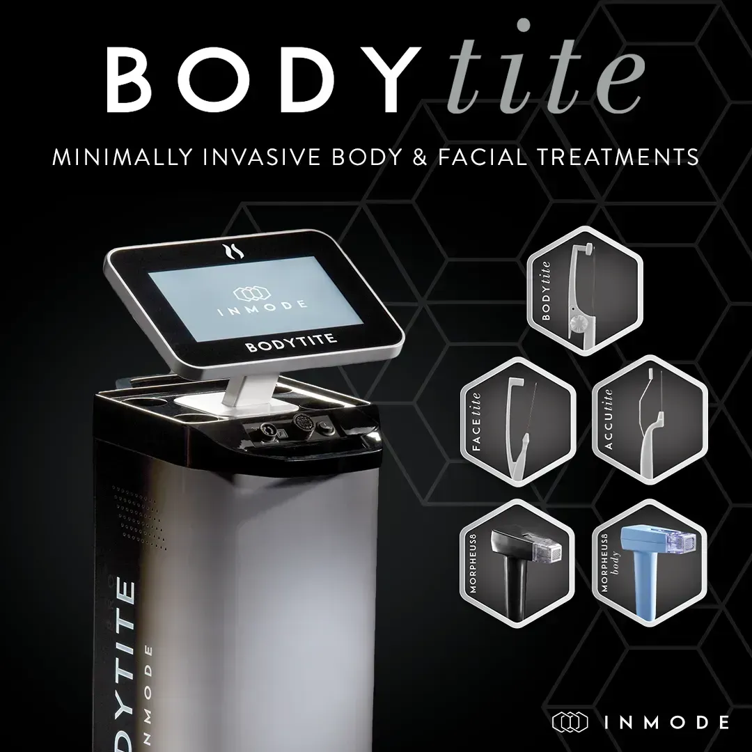 An advertisement for bodytite minimally invasive body and facial treatments