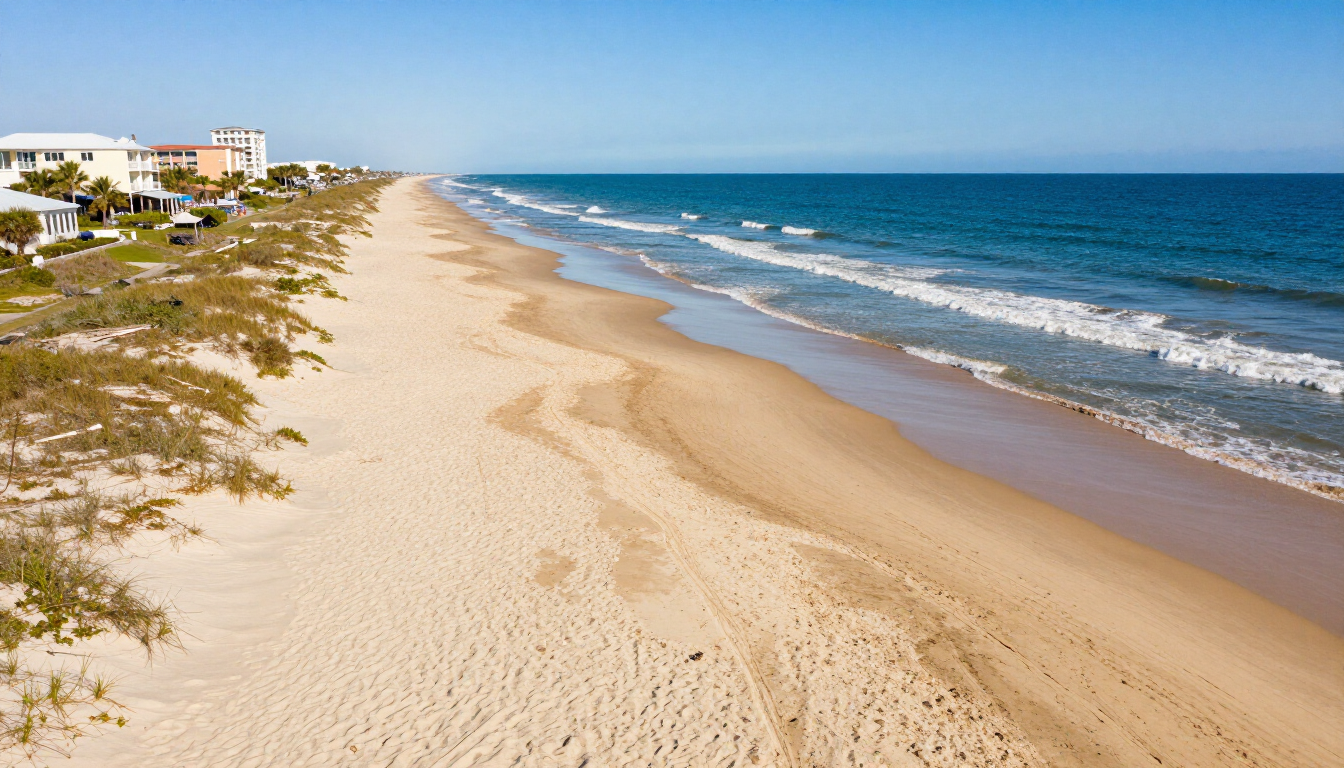 A wooden walkway leading to a body of water.